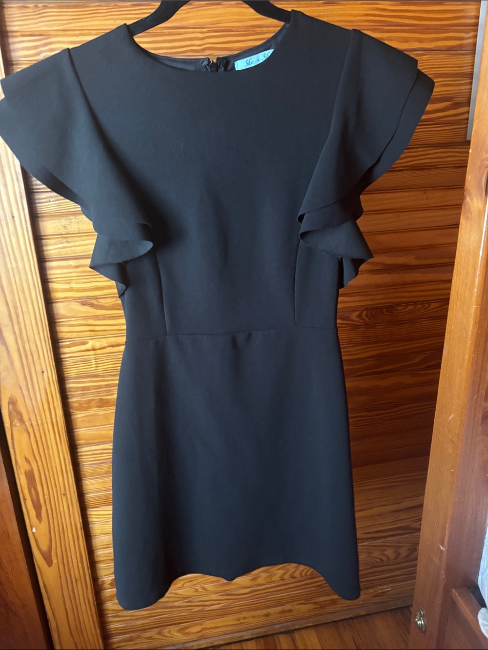 She + Sky Black Flutter Sleeve Mini Dress